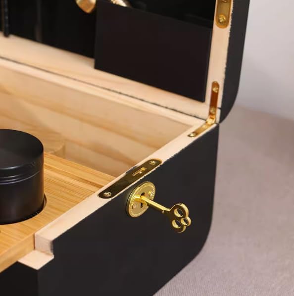 Scatola portaoggetti in bambù, con serratura e vassoio rimovibile, per casa o ufficio, ideale per accessori per erbe aromatiche
