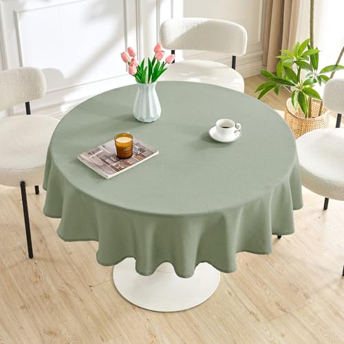 Image of AUSSPVOCT Textured Round Tablecloth 60 Inch for Birthday Party Home Decor | 2 Pcs Sage Green Waterproof Spill-Proof Wipeable Table Cloths Wrinkle Free Circle Dining Tables Cover