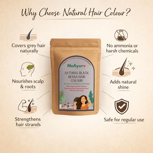 Image of Natural Black Henna Hair Colour, PPD-Free & Ammonia-Free Dye with Indigo for 100% Grey Coverage, Herbal Hair Color 55g