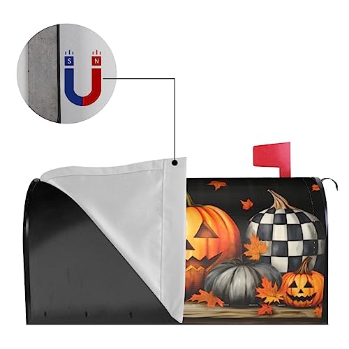 Image of Halloween Mailbox Cover Magnetic Standard Size 21 inch X 18 inch Carved Pumpkins Magnetic Mailbox Covers Fall Autumn Halloween Post Wraps Letter Box Cover Decoration for Outside
