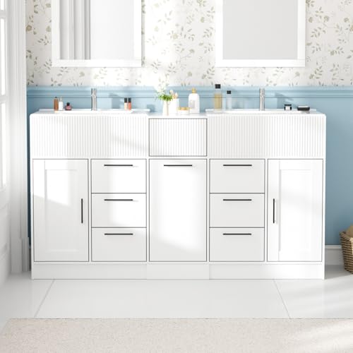 Kikihouse 60 Inch Bathroom Vanity with Double-Sink, Freestanding Modern Bathroom