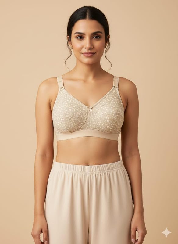 Image of Narsingha Dreams Women's Cotton Blend Floral Printed Non-Padded Plus Size Heavy Bust Minimizer Full Coverage T-Shirt Bra Combo Pack of 3