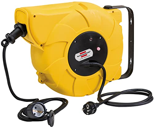 Brennenstuhl Kabeltrommel Automatik IP44 / Automatischer Kabelaufroller für aussen (9+2m Kabel für Wand- und Deckenmontage IP44) gelb