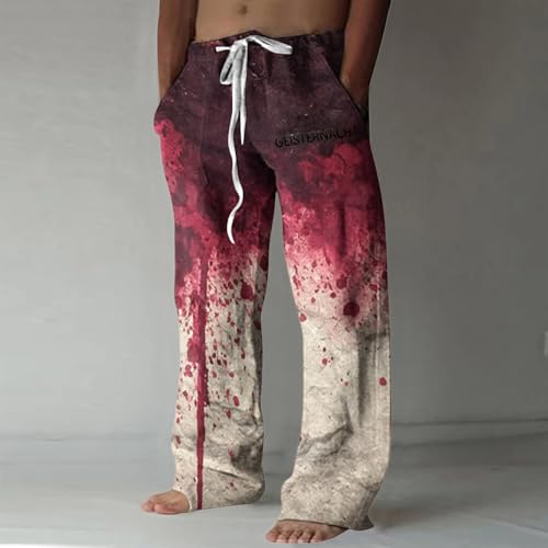 Halloween Costumes Adult,Halloween Print Beach Pant for Men Loose Fit Casual Summer Linen Style Pants2