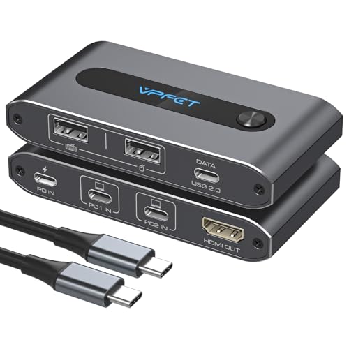 Commutateur KVM USB C et HDMI pour 2 ordinateurs et 1 moniteur 4K 60Hz avec charge 100W