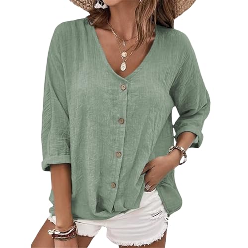 Shirts for Women V Neck Long Sleeve Button Down Tshirts Solid Loose Casual Basics Spring Summer Womens Clothing