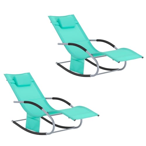 SoBuy Lot de 2 Chaises Longues Transat Pliable Jardin Fer – Bain de Soleil Ergonomique à Bascule Relax – Fauteuil Extérieur Confortable Plage pour Terrasse Balcon...