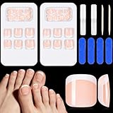 Kiiwah 48 Pieces Faux Ongles Pieds, Orteil Capsule Ongles Français Rose en Acryliqu, Couverture Complète Toe Nails avec Limes à Ongles pour Femmes Manucure, 12 Tailles
