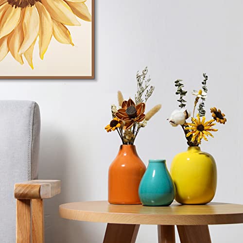 Oppsart Ceramic Vases For Decor Set Of 3, Colorful Decorative Vases For Farmhouse Fireplace, Modern Small Centerpieces Floral Decoration For Home Office Living Room Shelf Table, Rustic Style #TOP3