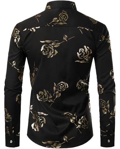 ZEROYAA Mens Hipster Gold Rose Printed Slim Fit Long Sleeve Dress Shirts/Prom Performing Shirts2