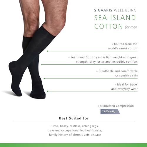 Image of Sigvaris Men's Sea Island Cotton 191 Calf High Compression Socks 15-20mmHg - Men's Size 6.5 - 8.5