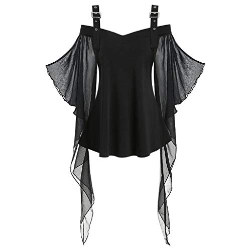 DONTAL Women Plus Size Gothic Criss Cross Lace Insert Butterfly Sleeve T-Shirt Tops