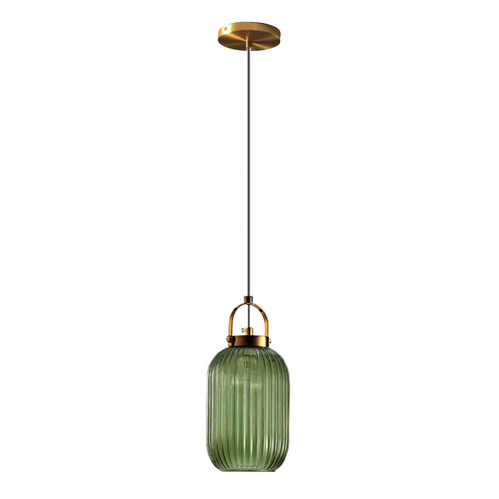 RENKTE Industrial Glass Pendant Light Vertical Striped E27 Pendant Lighting for Kitchen Island Bedroom Brass Pendant Lamp (Green, 13cm)