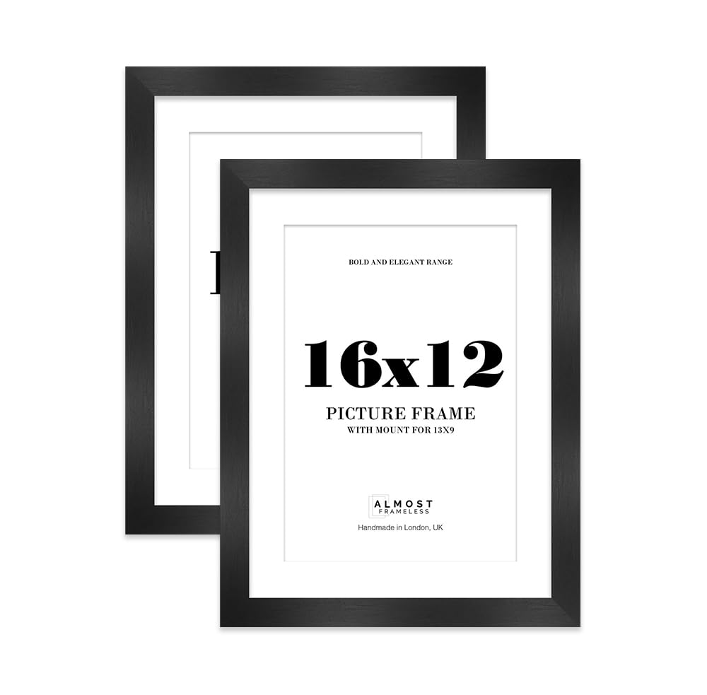 16x12 Black Frame With Mount for 13x9 Pictures 28mm Edge Portrait and Landscape Display with Wall Hooks, 2 Pack