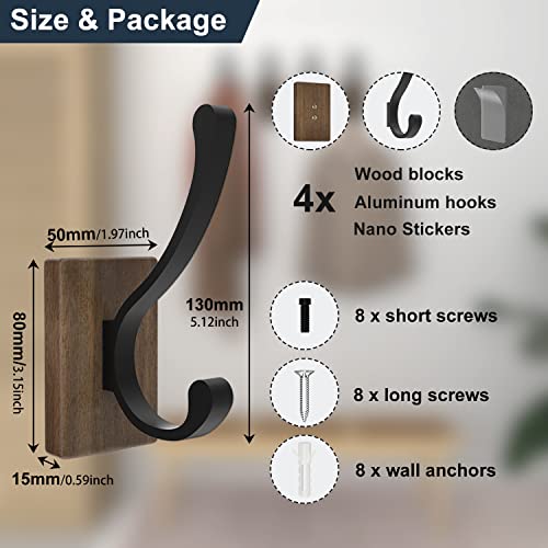 4 Ganci Appendiabiti da Parete in Legno, per