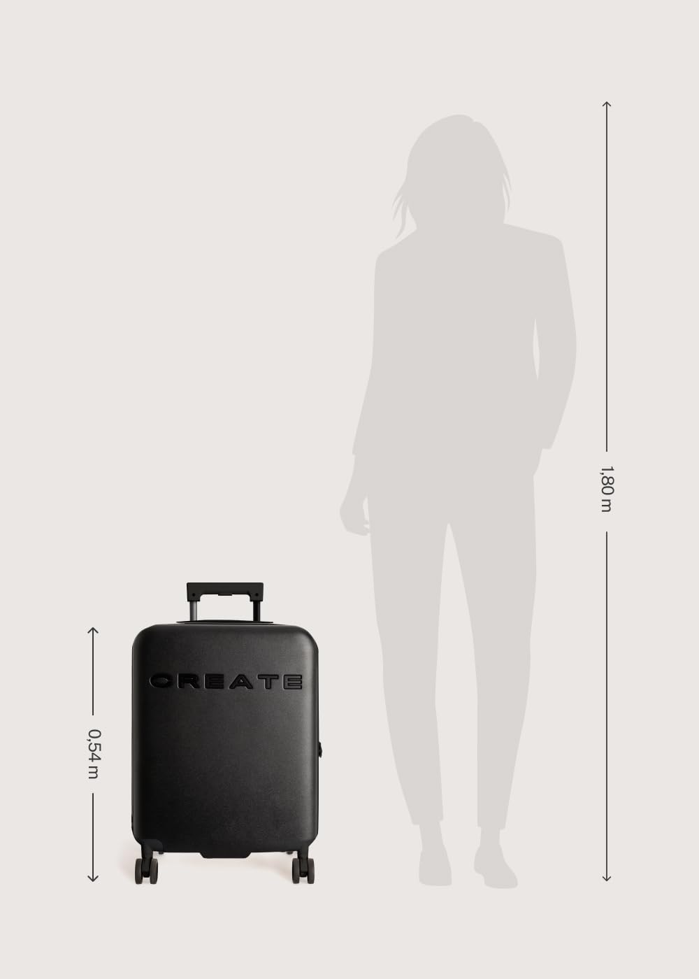 CREATE / Luggage Studio/Faltbarer Polykarbonat-Hartschalenkoffer Schwarz / 39x23x54cm / TSA-Vorhängeschloss, 4 multidirektionale Doppelrollen, Innenorganizer, Starke und langlebige Materialien