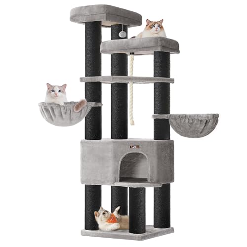 Feandrea Kratzbaum groß, mehrstöckiger Katzenbaum, XXL, 55 x 55 x 186,7 cm, 11 cm d Dicke Sisalstämme, für große Katzen wie Maine-Coon-Katze, Katzenkratzbaum, Taubengrau-tintenschwarz PCT008G02 Feandrea Kratzbaum groß, mehrstöckiger Katzenbaum, XXL, 55 x 55 x 186,7 cm, 11 cm d Dicke Sisalstämme, für große Katzen wie Maine-Coon-Katze, Katzenkratzbaum, Taubengrau-tintenschwarz PCT008G02