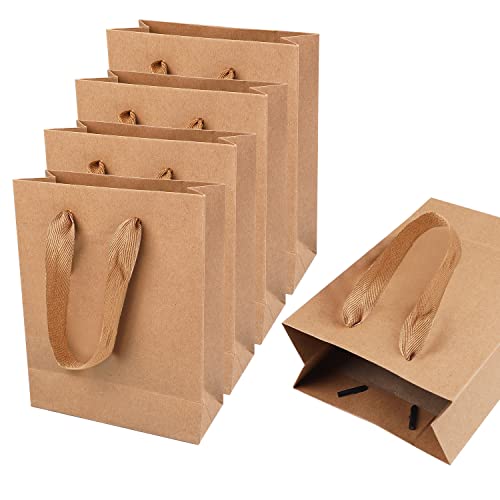 Paper Gift Bags with Handles 15 Pcs Party Paper Bags 17x13x6.1cm Kraft Small Gift Bags multipack Retail Lunch Bags fillers for Kids Party Wedding Birthday Favor Celebrations Baby Shower Brown