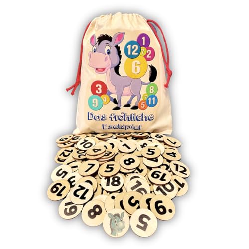 Mutou Das Eselspiel 2.0 Volle Zahlen 121 Teile aus Holz mit Stoffbeutel Handgefertigtes Familienspiel - Lernspiel - Geschenk - Partyspiel - Gesselschaftsspiel - Reisespiel