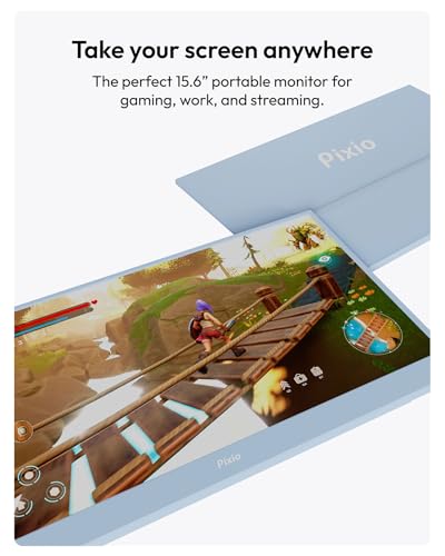 Image of Pixio PX160 Wave Blue Portable Monitor 15.6 inch 60Hz FHD 1080p IPS Panel HDR Screen Cover Stand USB-C HDMI Laptop Screen Extender Portable Monitor for Laptop, PC, Console, Phone
