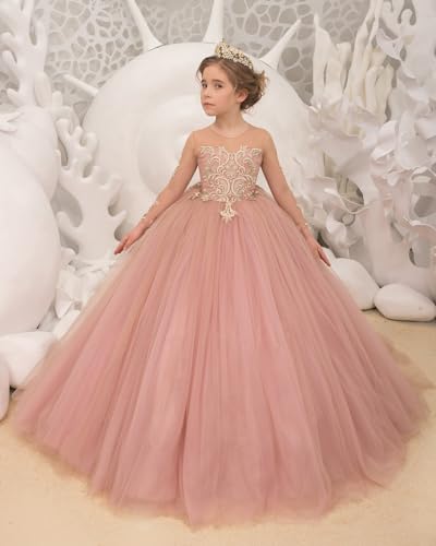 Girls Pageant Dresses Long Sleeve Flower Girl Dresses Lace Tulle Kids Puffy Formal Ball Gown3