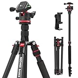 NEEWER Basics 72' / 182 cm Travel Tripod Monopod for Camera, Compact Lightweight Portable Video Recording Stand, Arca Type Ball Head, Cell Phone Holder Compatible with iPhone, Max Load 13.2 lb, TP14B