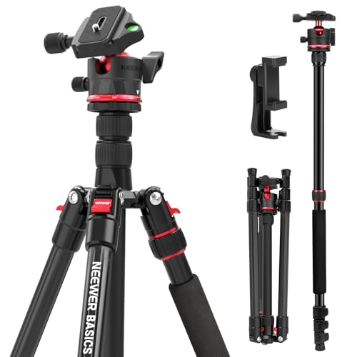 NEEWER Basics 72" / 182 cm Travel Tripod Monopod for Camera, Compact Lightweight Portable Video Recording Stand, Arca Type Ball Head, Cell Phone Holder Compatible with iPhone, Max Load 13.2 lb, TP14B by NEEWER - Used condition - CA$54.49