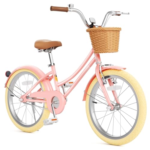 67i 20 Inch Girls Bike Ages 8-12 with Basket, Padded Seat, Adjustable Handlebar & Chain Guard, Kids Bicycle (Pink, 20 inch)