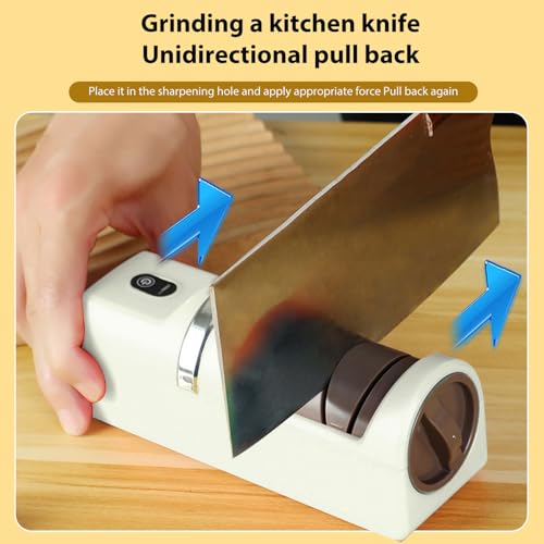 Riuulity Afilador de Cuchillos Eléctrico Recargable por USB, Muela Fina Gruesa Portátil para Cocina, Chef y Hogar (Beige) - imagen 3