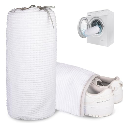Shoe Washing Machine Bag 2 Pack Reusable Adjustable Laundry Shoe Bag, Machine Washable Shoe Washer and Dryer Bag, Suitable for Traveling Tennis Sneaker Shoe Cleaning (White)
