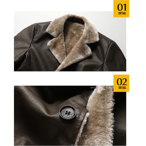 Image of Men's Faux Leather Jacket Thick Faux Fur Shearling Lapel Collar Botton Down Long Trench Coats Black Brown