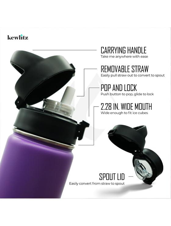 Image of Insulated Stainless Steel Water Bottle 24oz (Purple Magic) - Double Wall Vacuum Wide Mouth Water Bottles with Carrying Lid - BPA Free Leak-Proof Flask for School, Sports & Travel