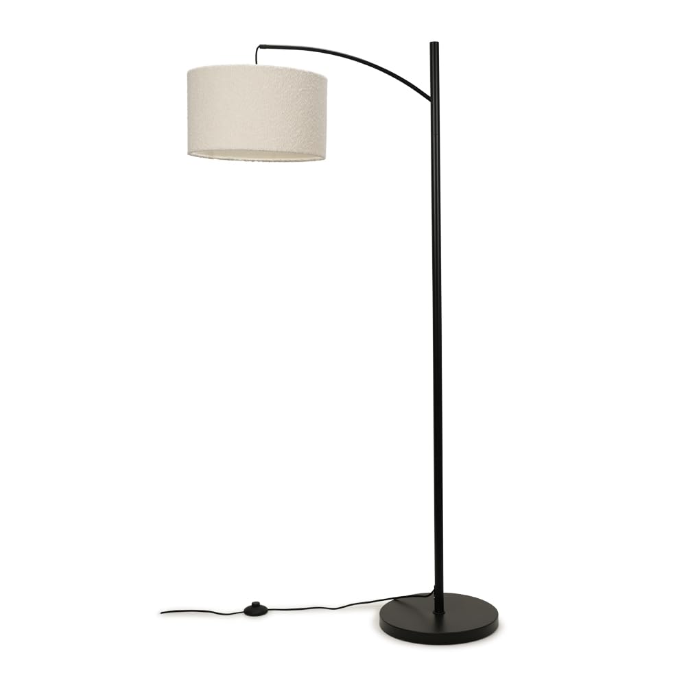 ValueLights | Black Metal Curve Stem Free Standing Light with a Cream Boucle Shade | Floor Lamps & Torchieres, Home Décor & Improvement Essential | Includes Bulb