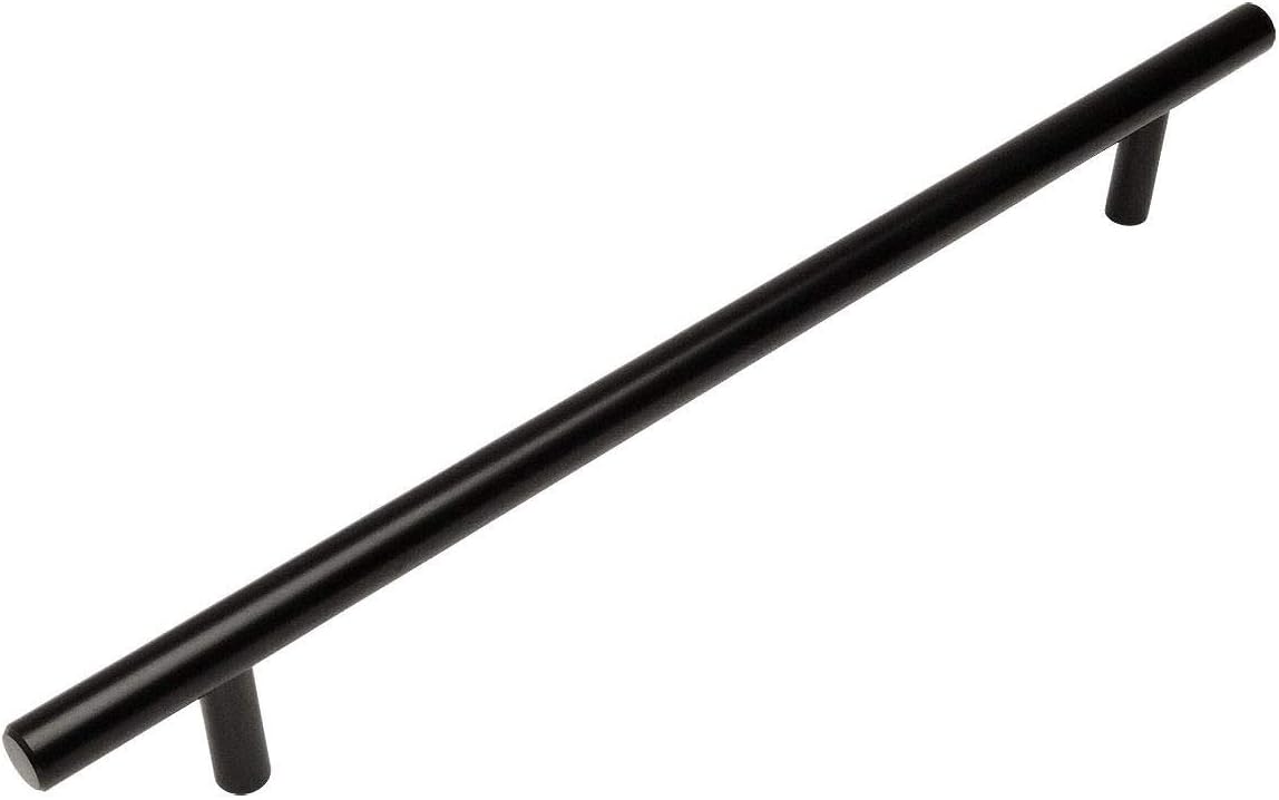 10 Pack - Cosmas 404-224FB Flat Black Solid Steel Construction 3/8 Inch Slim Line Euro Style Cabinet Hardware Bar Pull - 8-7/8" Inch (224mm) Hole Centers