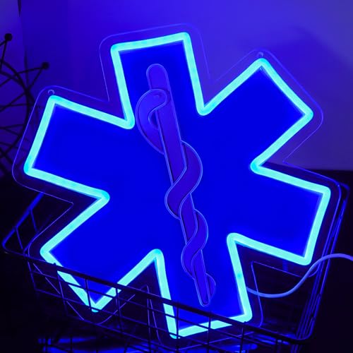 Image of Star of Life LED Neon Sign, 12 x 12 Inches, Pink, USB Powered Wall Decor for EMT Paramedic, Garage, Game Room, Bedroom, Man Cave