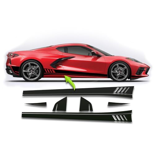 BENINI DESIGN STUDIO Rocker Panel Side Racing Stripes Decals Compatible with 2020-2025 Chevy Corvette C8 (Gloss Black)