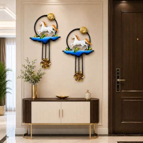 Image of SHREE 'O' GREEN TECH - Handcrafted Big Metal Running Horse Wall Decor Set of 2 Multicolor Decorative Artwork Hanging for Living Room Bedroom Home (16 x 26 Inch)