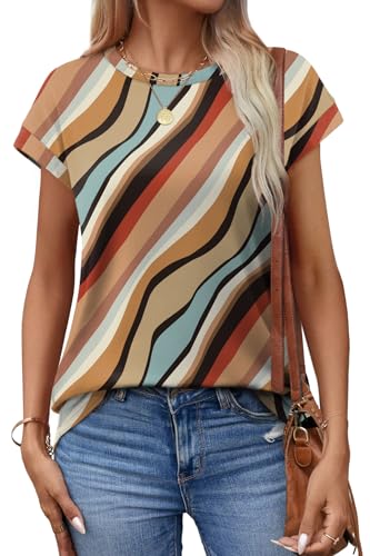 Image of Alaroo Womens Summer Tops Short Sleeve Shirts Crew Neck Cute Trendy Tunic Blouses (S-3XL)