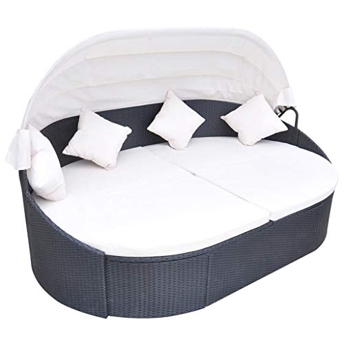 KOIECETA Outdoor Sonneninsel mit Dach Gartenliege Liege Insel Gartenmöbel Lounge Sitzgruppe Gartenmuschel Sonnenliege Poly Rattan Grau (Schwarz) KOIECETA Outdoor Sonneninsel mit Dach Gartenliege Liege Insel Gartenmöbel Lounge Sitzgruppe Gartenmuschel Sonnenliege Poly Rattan Grau (Schwarz)