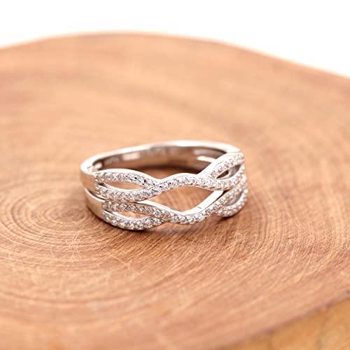 Uloveido 925 Sterling Silver Cubic Zirconia 2 Stackable Rings Enhancer for Women Wedding Engagement Anniversary Promise Rings Y21904