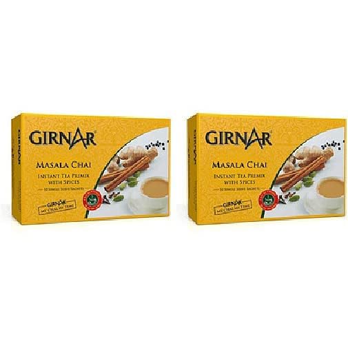 Pack of 2 - Girnar Instant Masala Chai Milk Tea Sweetened | 220g (7.7oz) Each | Authentic Indian Spiced Tea Latte | Ready-to-Drink Instant Premix Powder