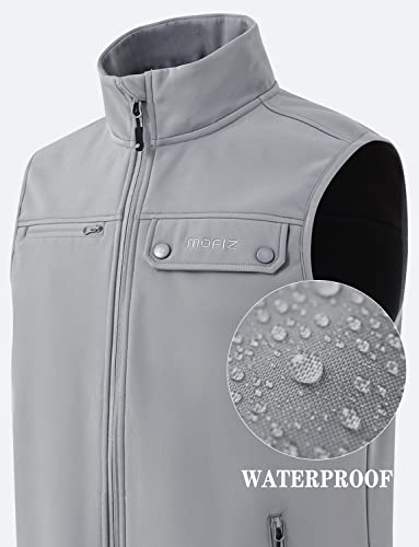 Mofiz Men's Outerwear Vests Golf Hiking Fleece Lined Warm Windproof Waterproof Travel Casual Sleeveless Jacket Zipper Pcokets Light Grey L #TOP3