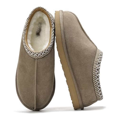 Image of Project Cloud 100% Genuine Leather with Australian Shearling Lining Mens Slippers & Memory Foam Insole Outdoor & House Slippers for Men - Non-Slip Fuzzy Mens Shoes (Relaxation, TAUP, 10.5)