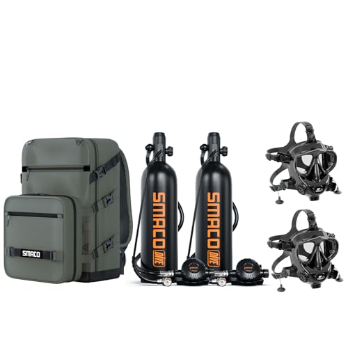 SMACO Mini Scuba Tank 1.9L for Shallow Water Diving Double Diving Kit Support 25-30 Mins Breath Small Scuba Diving Tank Kit with Sub-backpack for Underwater Entertainment/Diving Work, Package D, Black