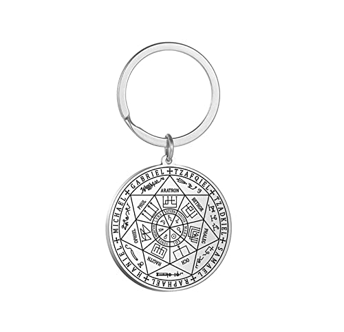 SIPURIS Keychain for Men Women,The Seal of The Seven Archangels Keychain Stainless Steel Seal Solomon Kabbalah Key Ring Talisman Protection Jewerly (Sliver)