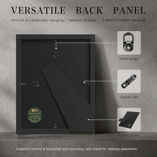 Image of VCK 5x7 Picture Frame with Real Glass, Black Wood Frame, 4x6 Mat, 2 Pack