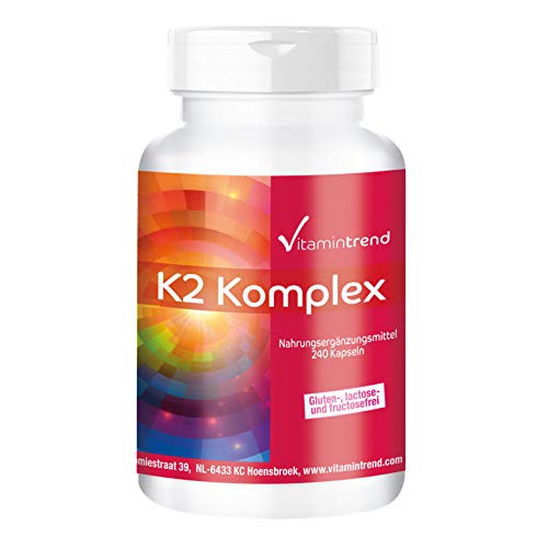 Complexe de vitamine K2 1250u00b5g - 240 Gélules - vegan u0096 haute dose - MK4 & MK7