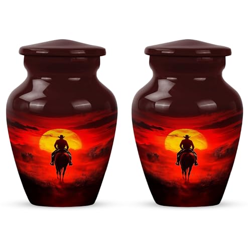 Image of Cowboy Cremation Urn - Small Urn for Human Ashes Keepsake - Urn for Ashes Adult Male - Urn for Ashes for Women - Cremation Urns for Human Ashes - Size 3 Inch, Pack of 2