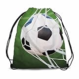 Sotunad Drawstring Backpack Bag Soccer Football Ball In Goal Net with Green Grass Field Lightweight Backpack Soccer Ball Bag Sutiable for Sports Beach Short Travel 14x16.9 Inch