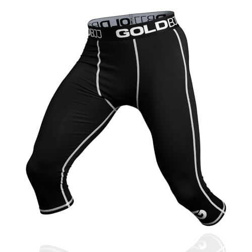Gold BJJ Jiu Jitsu Spats - Baselayer für Gi und No-Gi Grappling - Kampfsport-Hose, Schwarz (3/4-Länge), 3XL